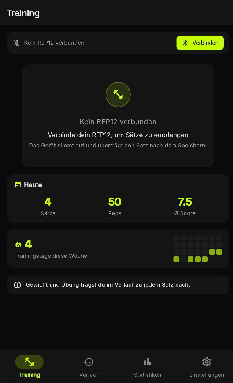 REP12 App, Training-Screen